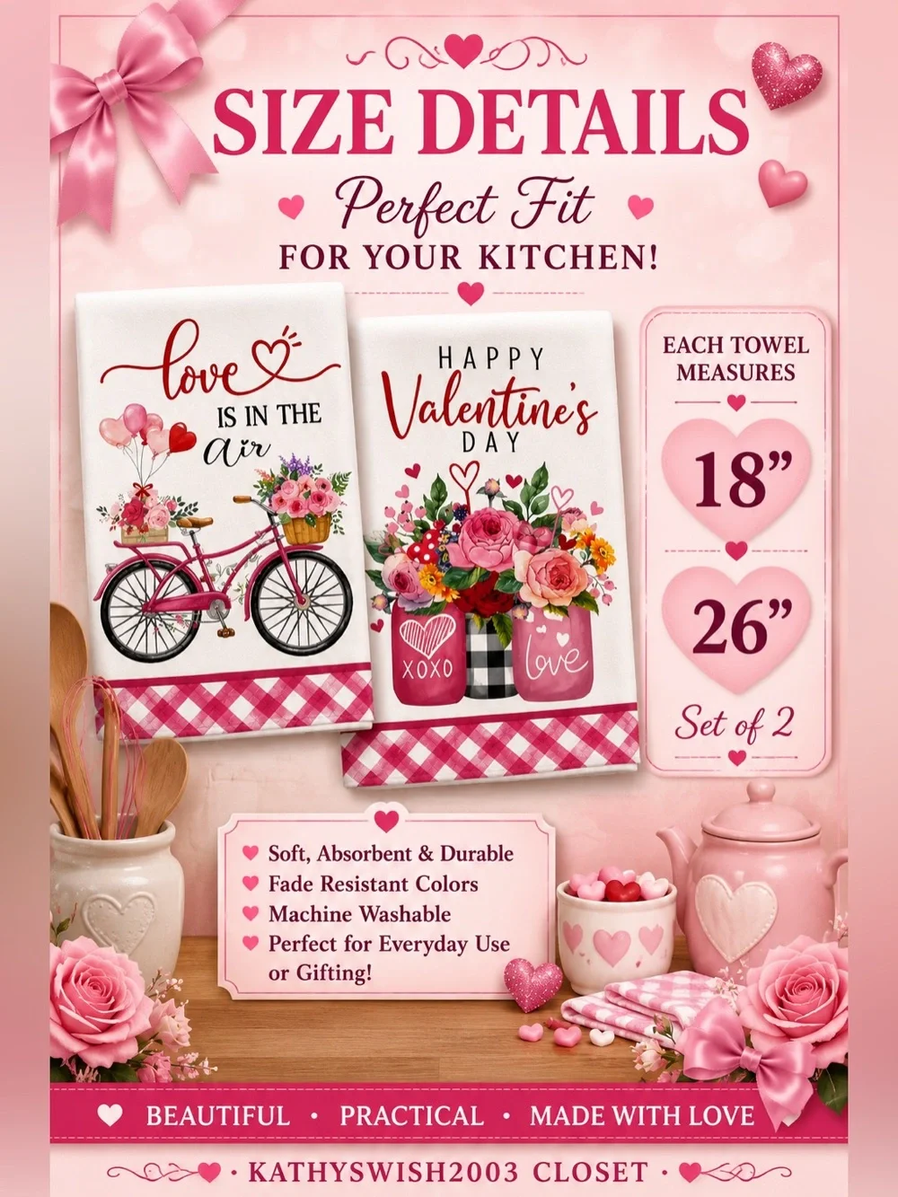 Valentine's Day Kitchen Towels Set of 2